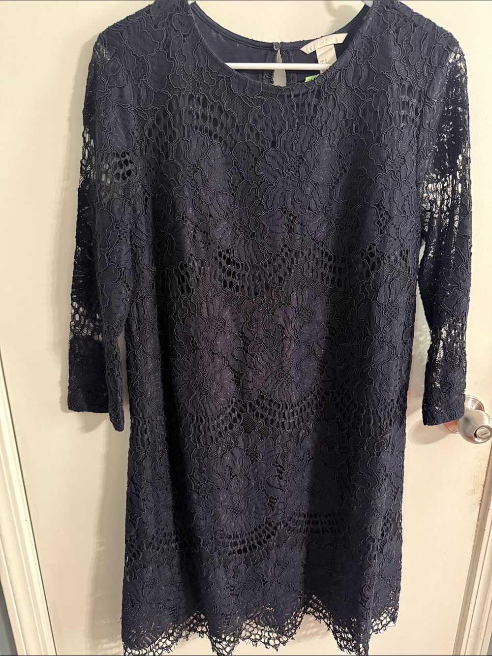 H&M Navy Lace Long-Sleeve Shift Dress